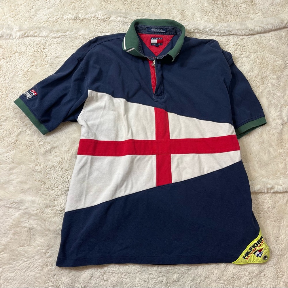 Vintage TOMMY HILFIGER Sailing Gear Spell Out Flag Polo Shirt XL mens